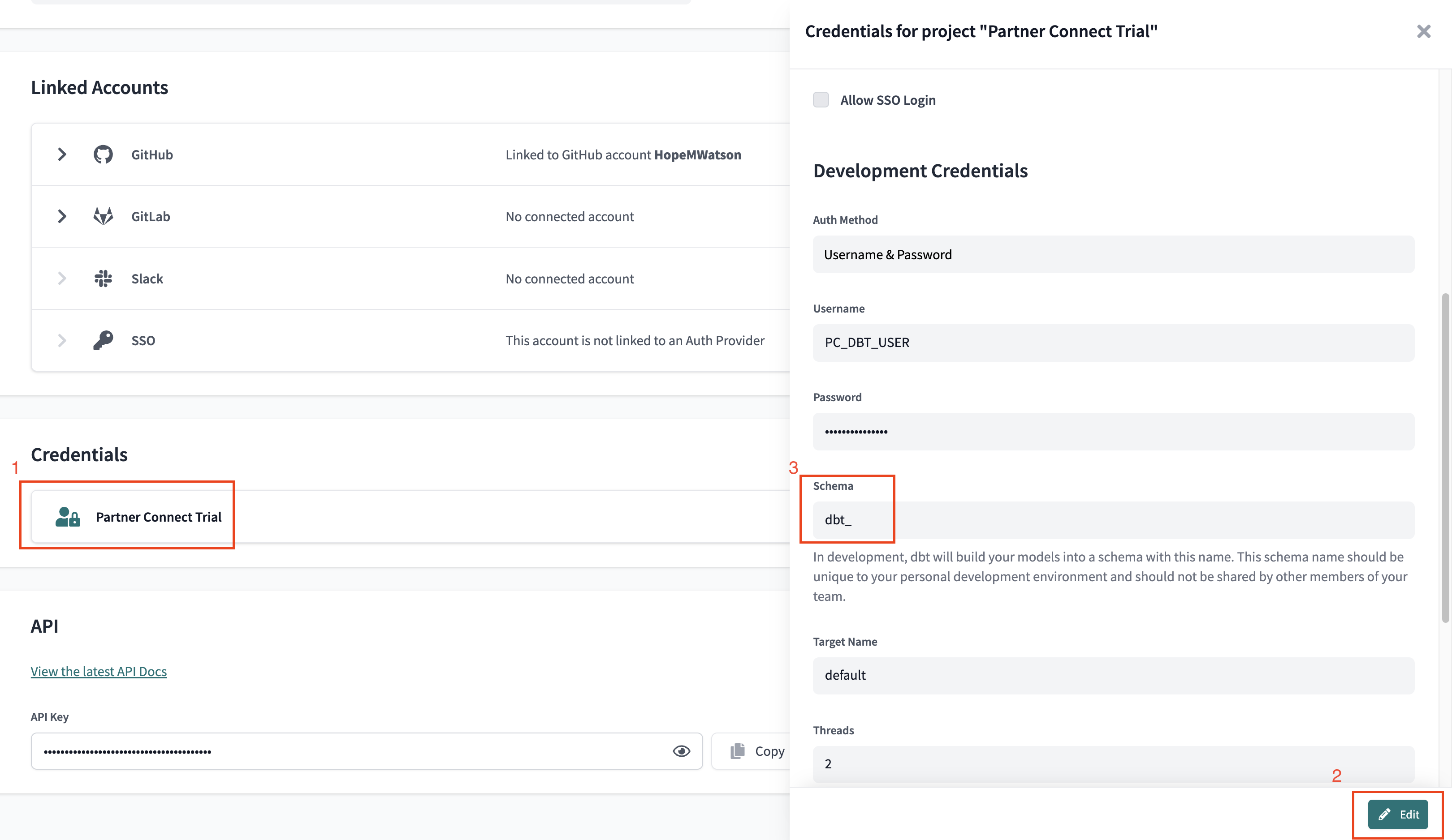 Credentials edit schema name